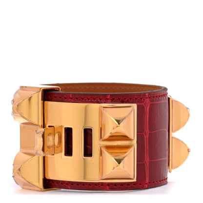 Hermes Shiny Alligator Collier De Chien CDC Bracelet T2 Braise 3 of 6