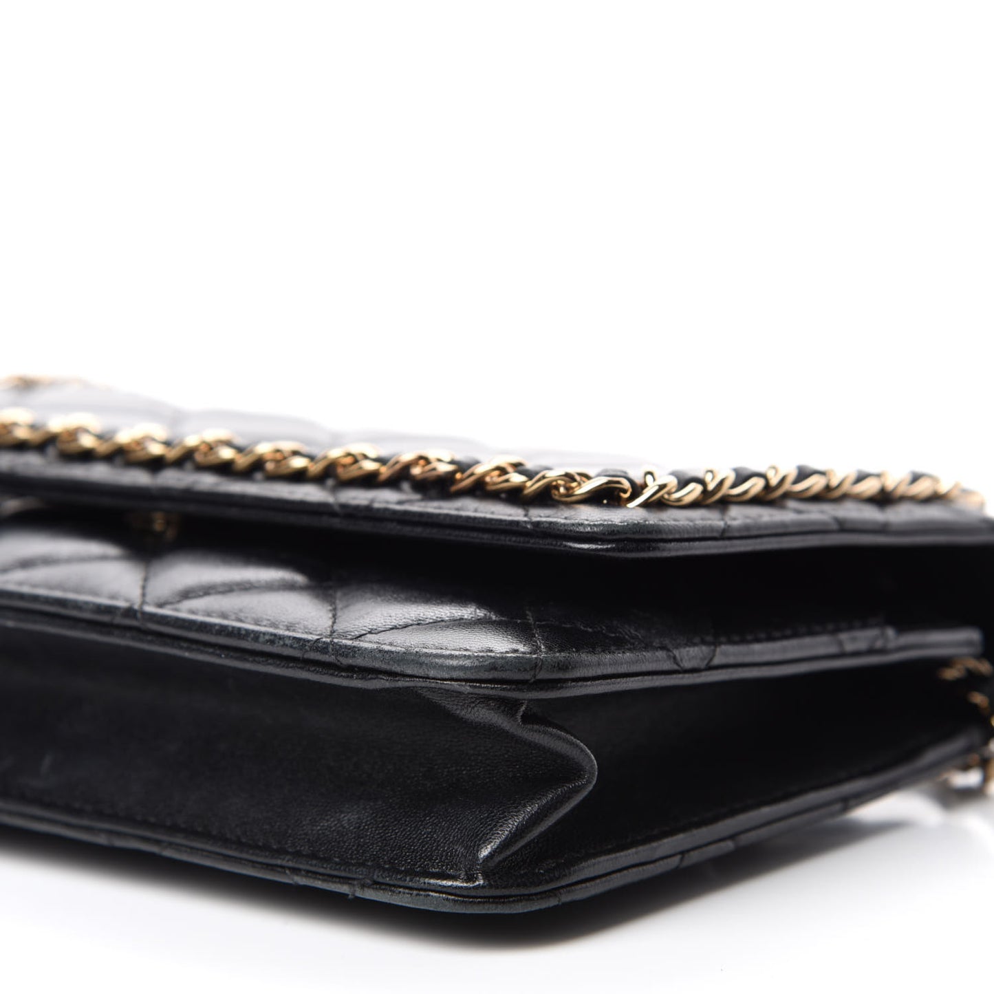 Lambskin Quilted Chain Around Wallet On Chain WOC Black