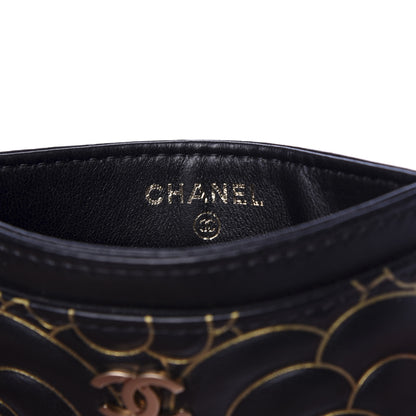 Chanel Lambskin Camellia Embossed Card Holder Black Gold 6 of 9