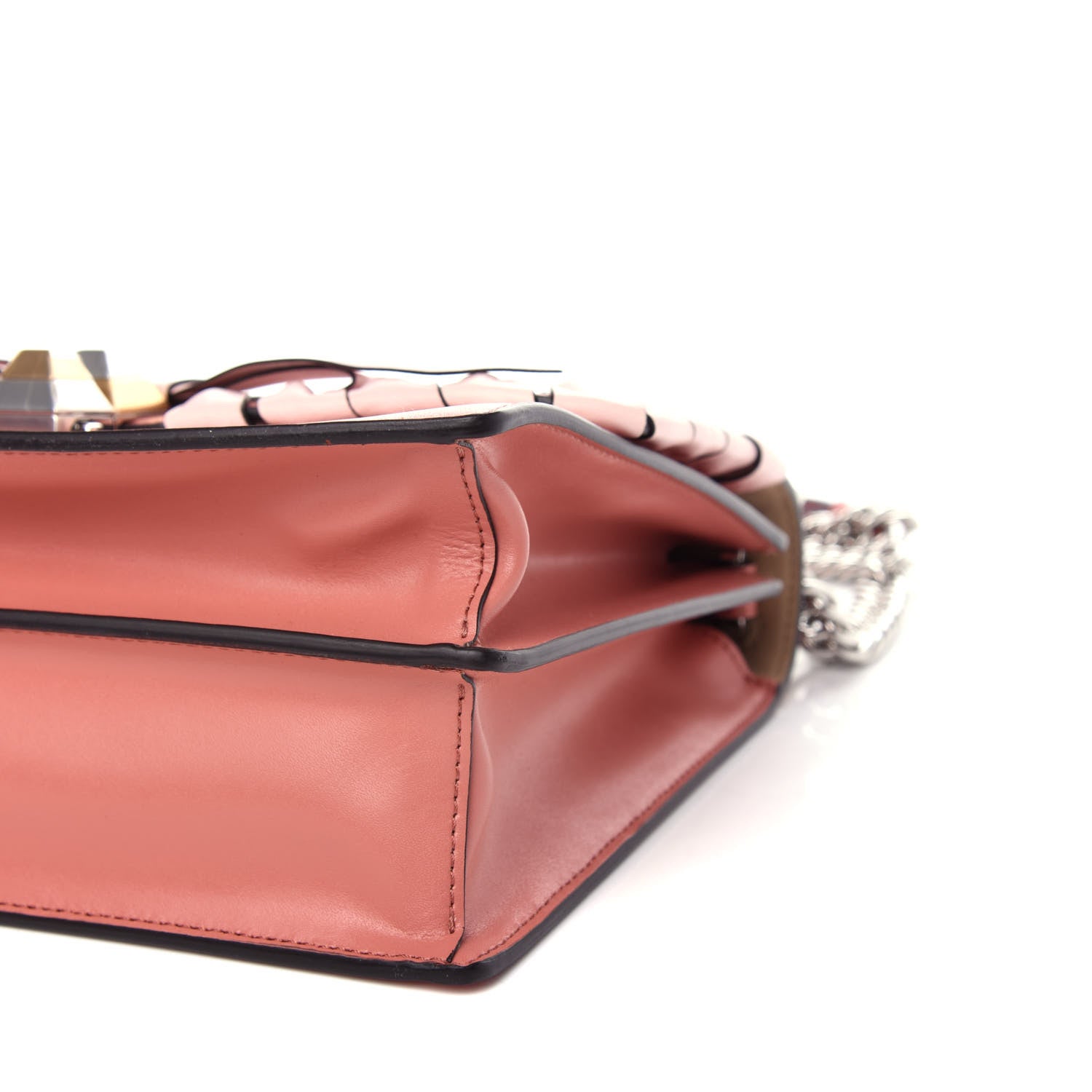 Fendi Vitello Liberty Shiny Nappa Lace Up Bow Kan I Shoulder Bag Macaron Confetto 9 of 10