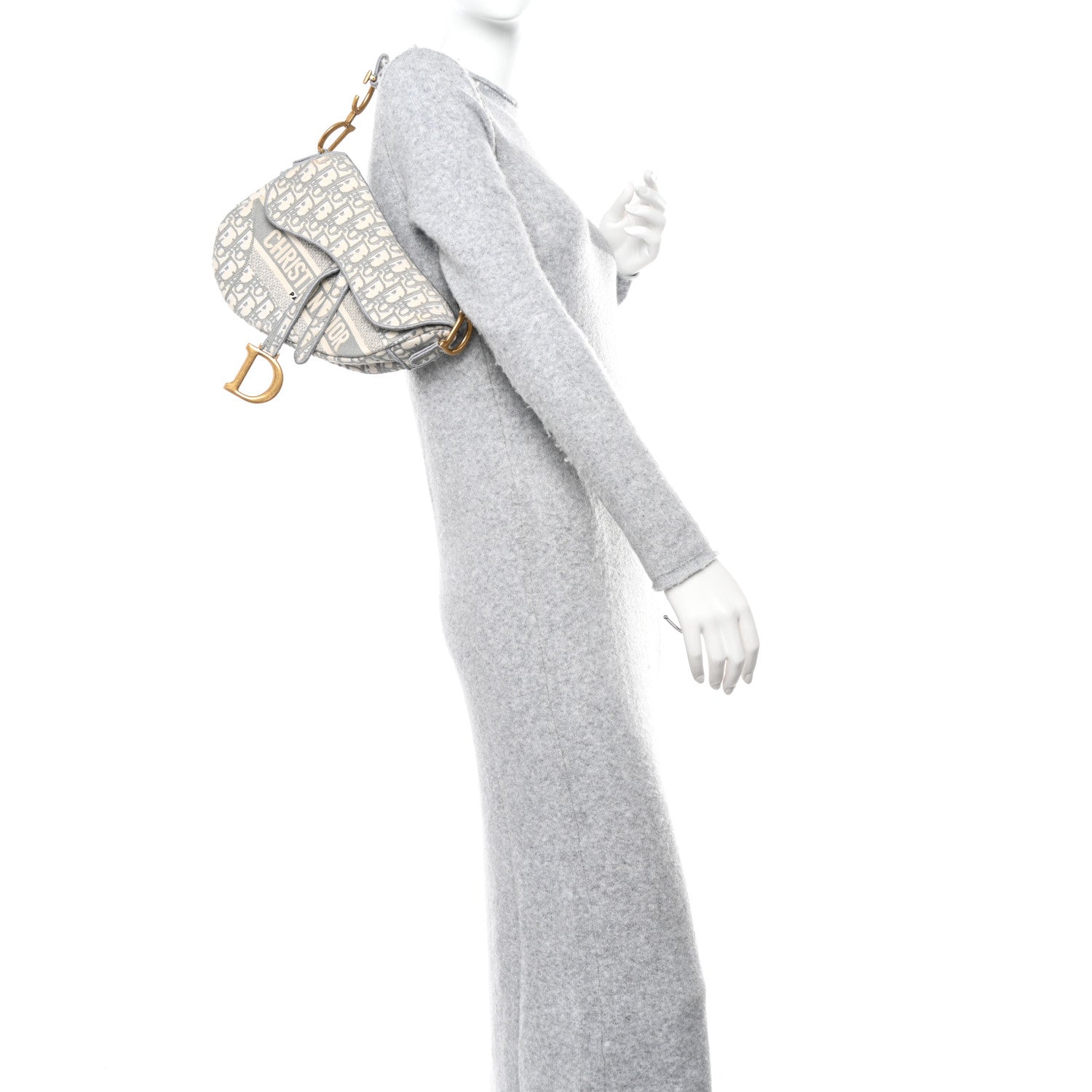 Christian Dior Oblique Embroidered Saddle Bag Gray 2 of 13