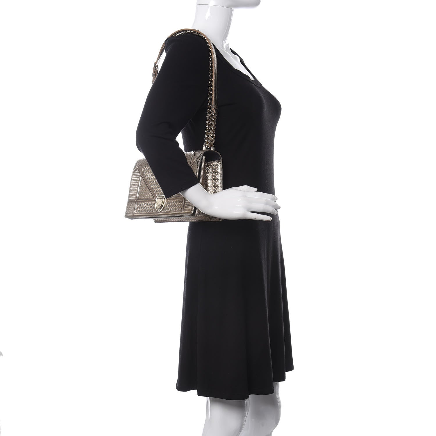 Christian Dior Metallic Patent Micro-Cannage Medium Diorama Flap Bag Gold 2 of 11