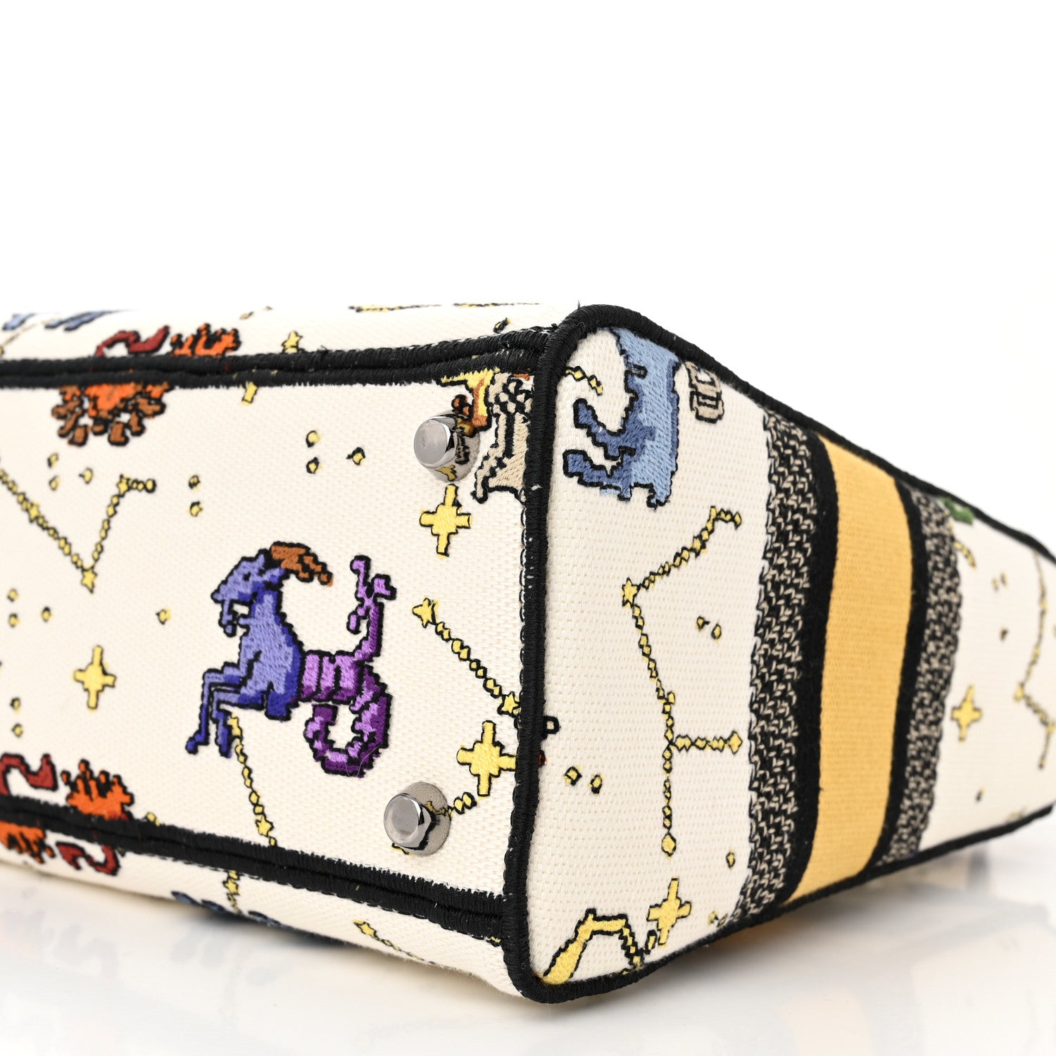 Christian Dior Canvas Pixel Zodiac Embroidered Medium Lady D-Lite Ecru Multicolor 9 of 10