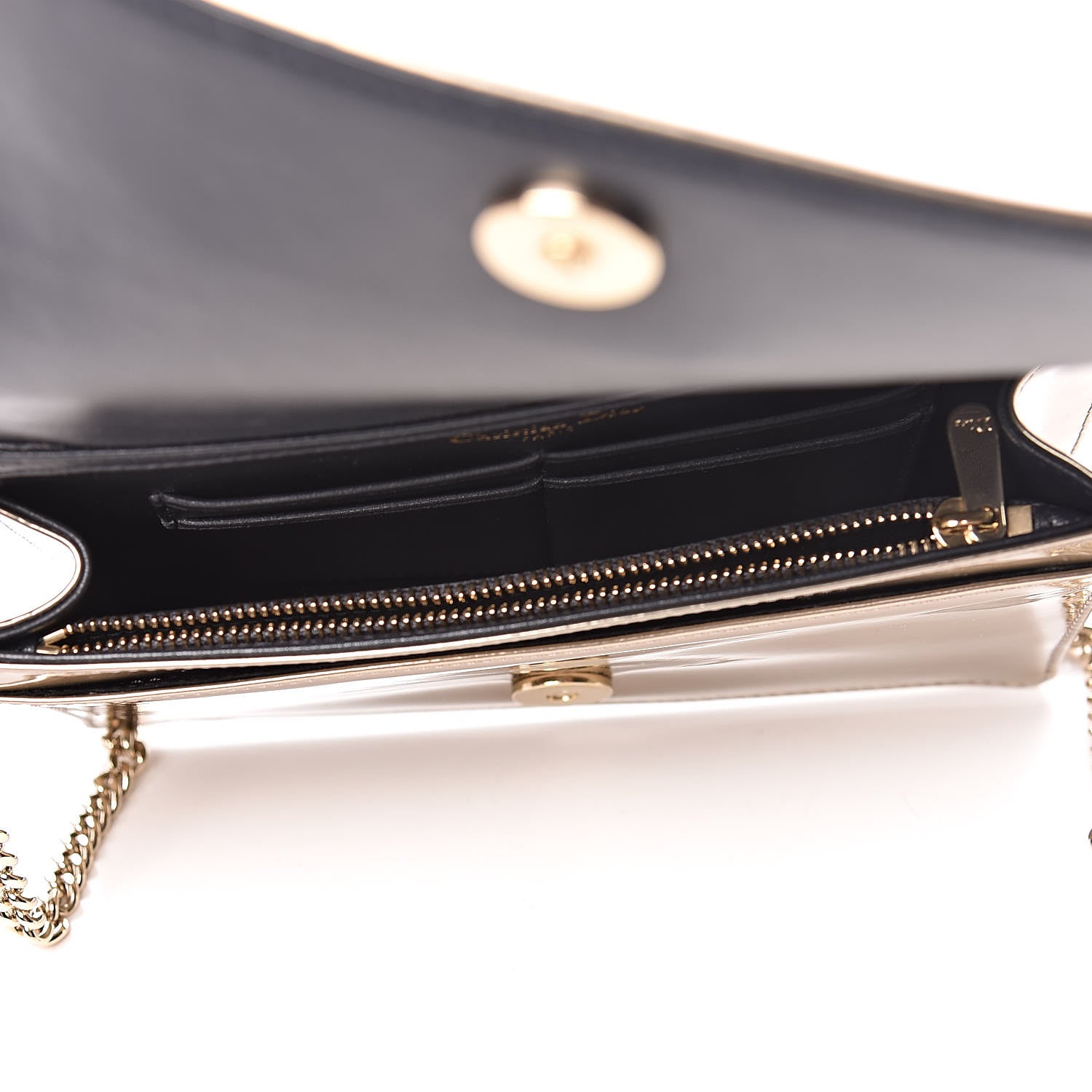 Christian Dior Metallic Patent Micro-Cannage Diorama Wallet on Chain Pouch Gold 7 of 10