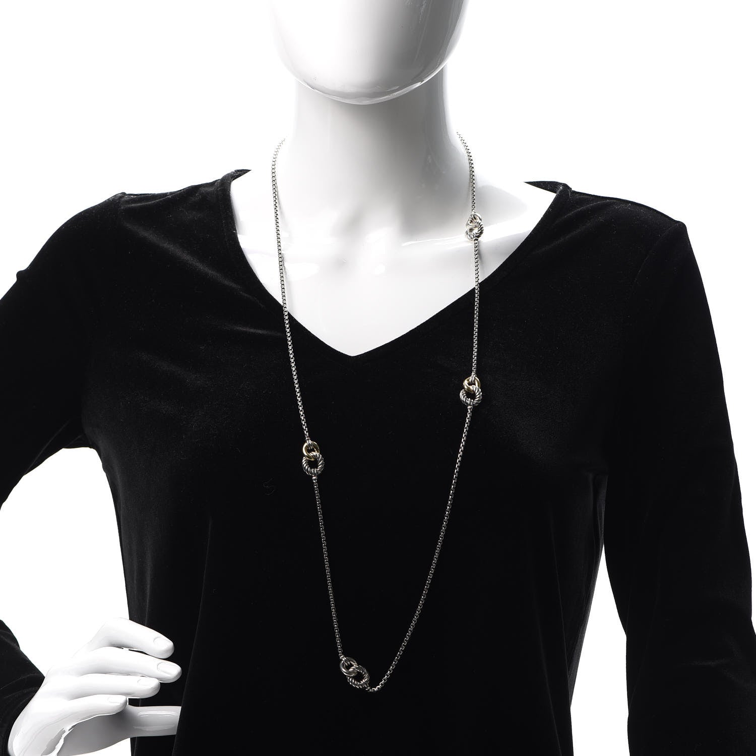 David Yurman Sterling Silver 18K Yellow Gold Belmont Station Necklace 2 of 5