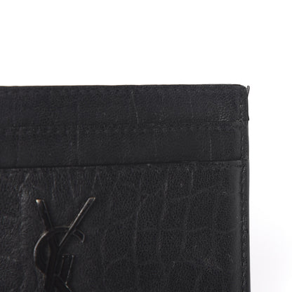Saint Laurent Calfskin Crocodile Embossed Monogram Credit Card Case Black 8 of 9
