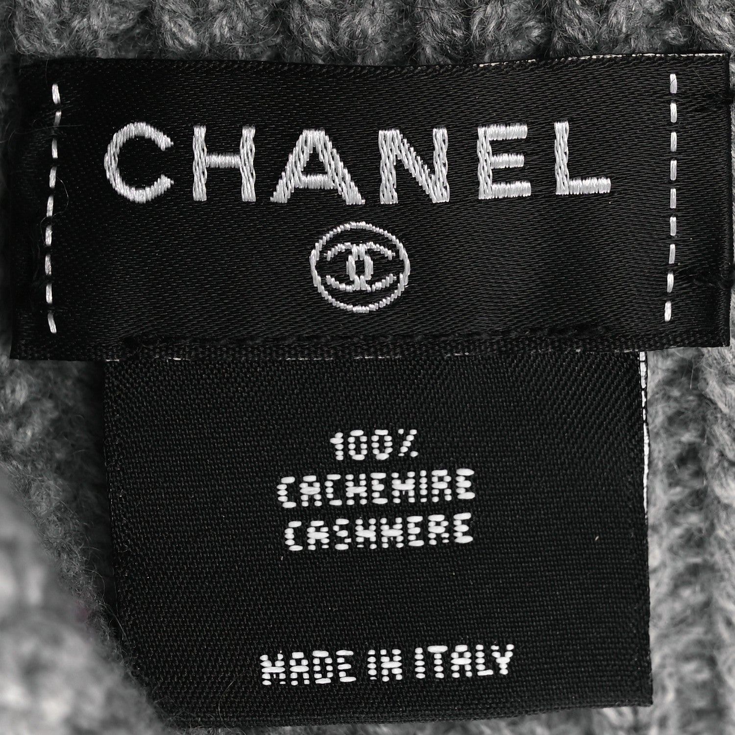 Chanel Cashmere Logo Beanie Hat Gray White 5 of 6