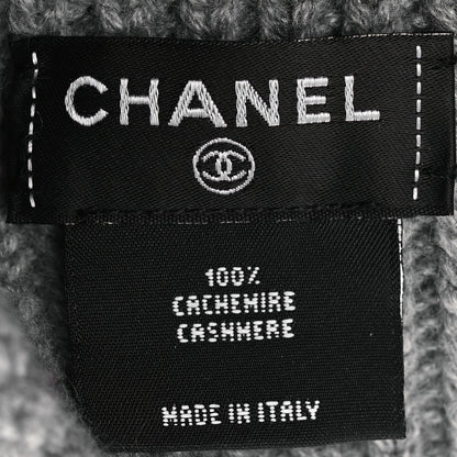 Chanel Cashmere Logo Beanie Hat Gray White 5 of 6