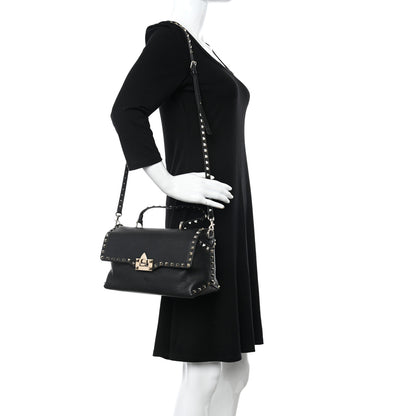 Valentino Garavani Pebbled Calfskin Rockstud Single Handle Flap Bag Black 2 of 9