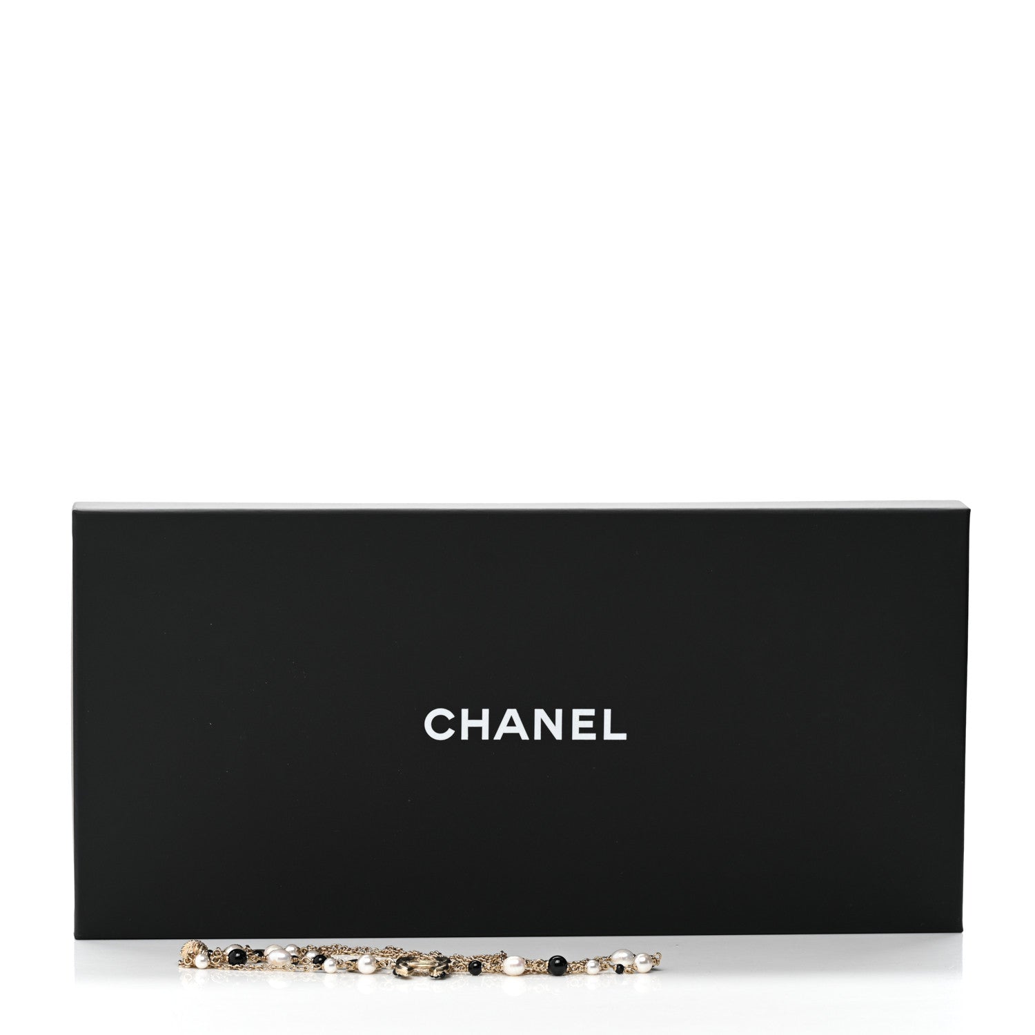 Chanel Pearl Glass Beaded CC Flower Long Necklace Gold White Black 6 of 6