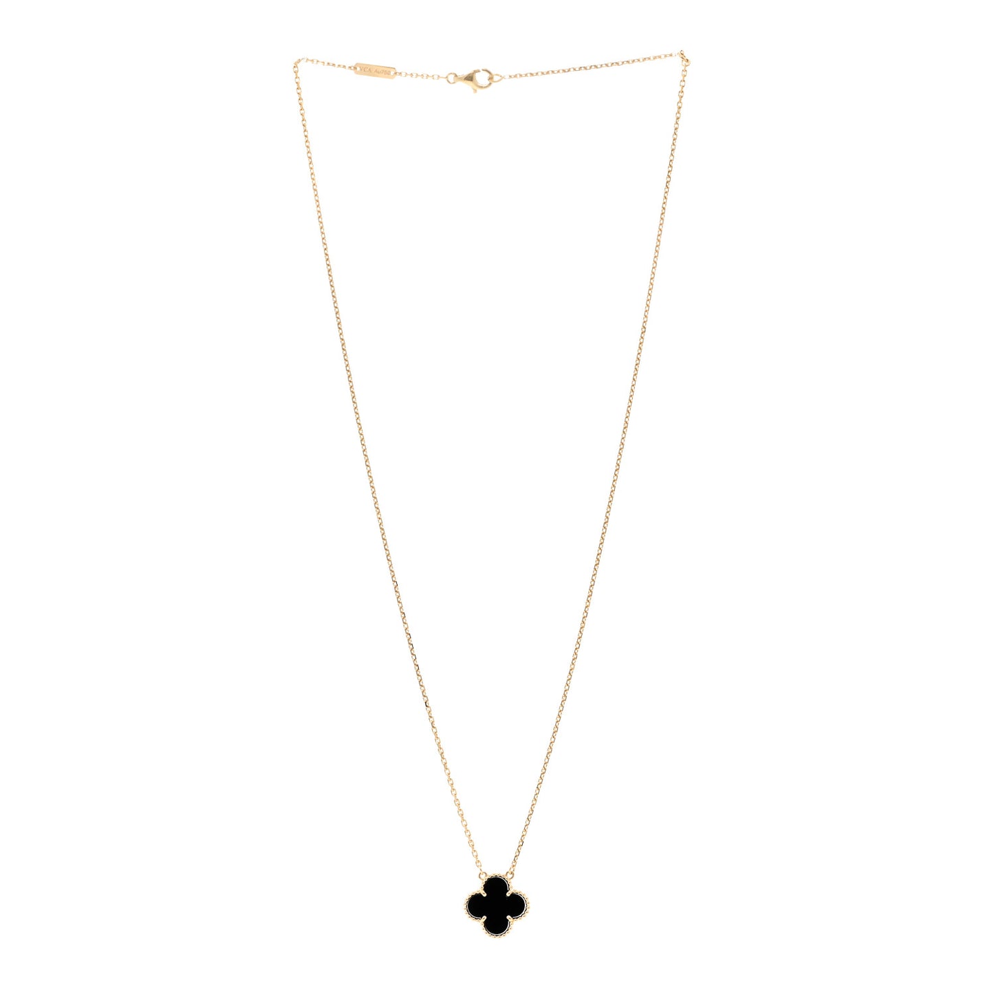 18K Yellow Gold Black Onyx Vintage Alhambra Pendant Necklace