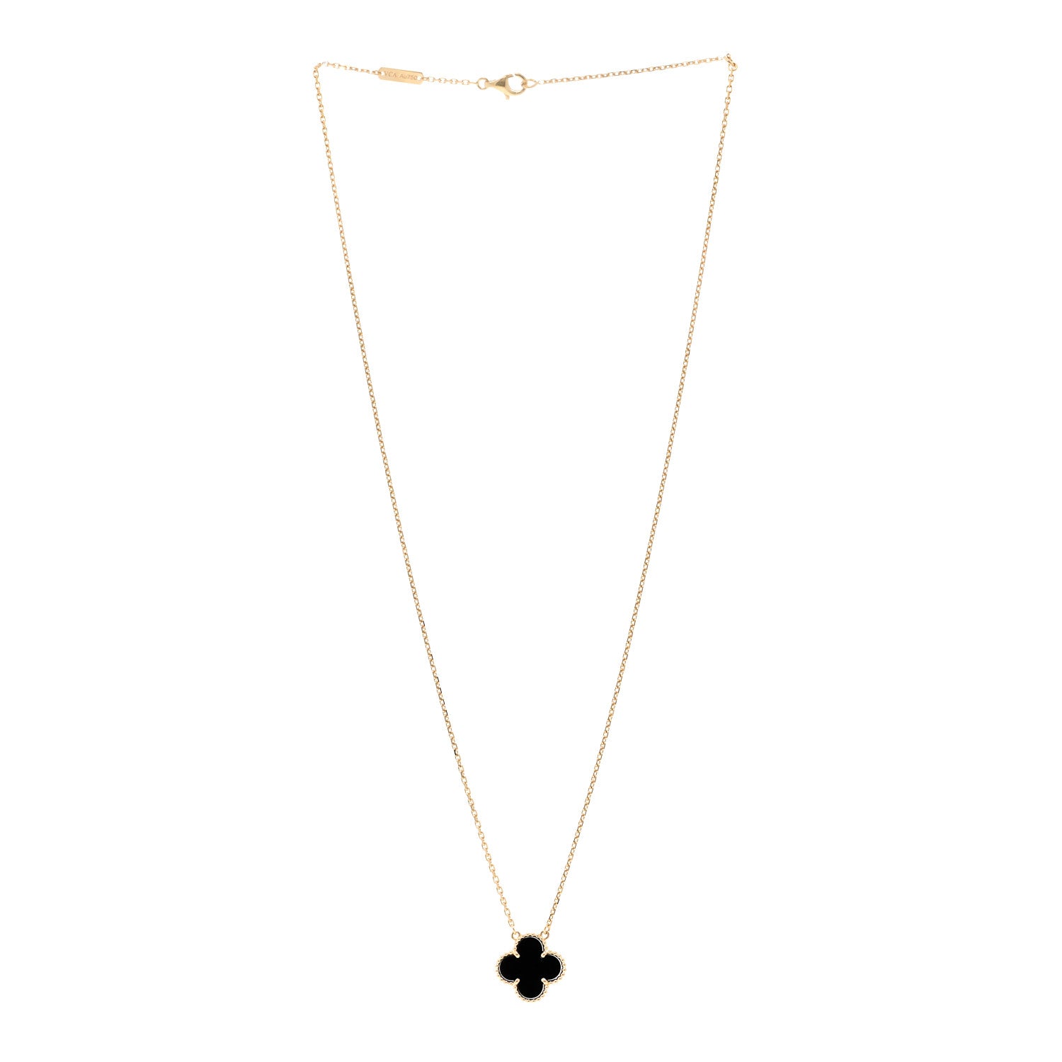 Van Cleef & Arpels 18K Yellow Gold Black Onyx Vintage Alhambra Pendant Necklace 3 of 4