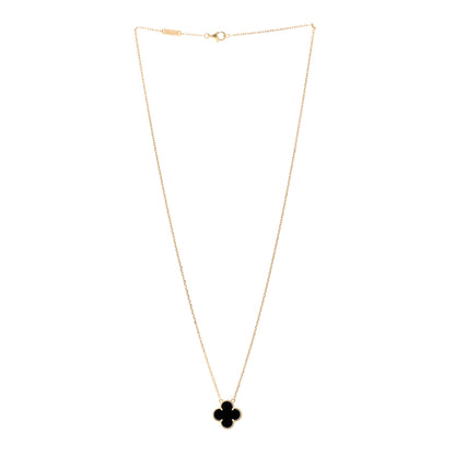 Van Cleef & Arpels 18K Yellow Gold Black Onyx Vintage Alhambra Pendant Necklace 3 of 4