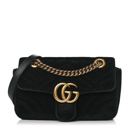 Gucci Velvet Matelasse Mini GG Marmont Shoulder Bag Black 1 of 9