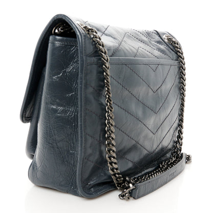 Saint Laurent Crinkled Calfskin Matelasse Monogram Medium Niki Chain Satchel Dark Smog 3 of 11