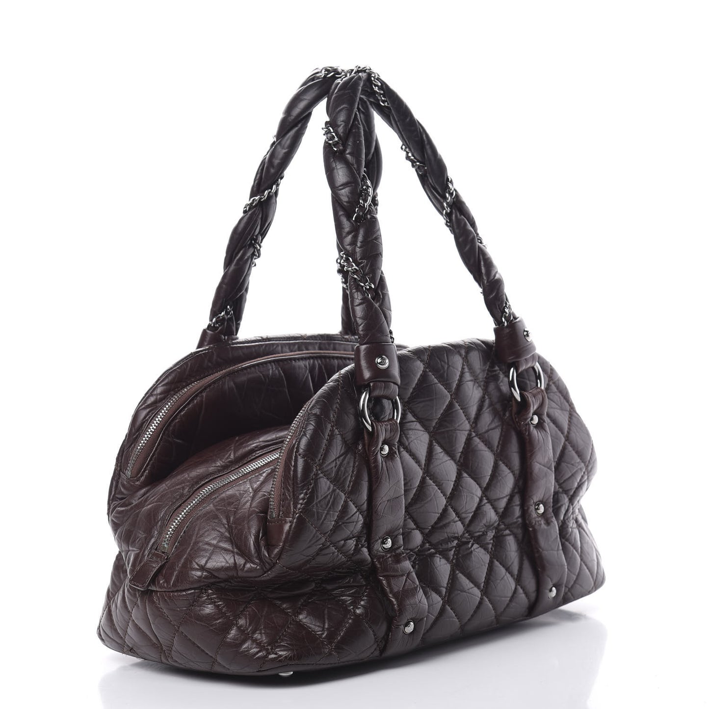 Distressed Lambskin Vintage Ligne Lady Braid Tote Brown