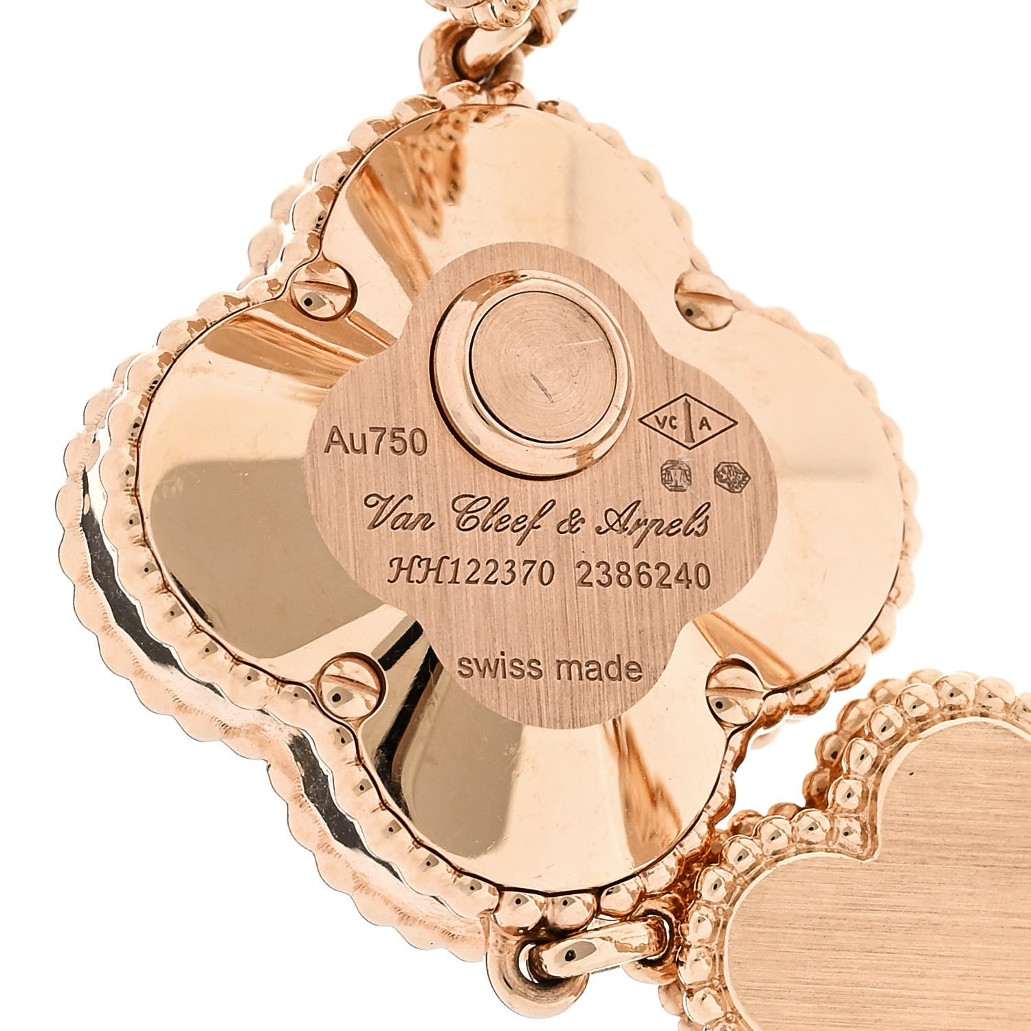 Van Cleef & Arpels 18K Rose Gold Pink Mother of Pearl 23mm Alhambra Guilloche Quartz Watch 4 of 5