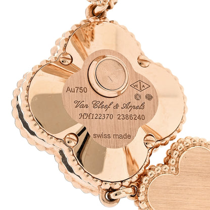 Van Cleef & Arpels 18K Rose Gold Pink Mother of Pearl 23mm Alhambra Guilloche Quartz Watch 4 of 5