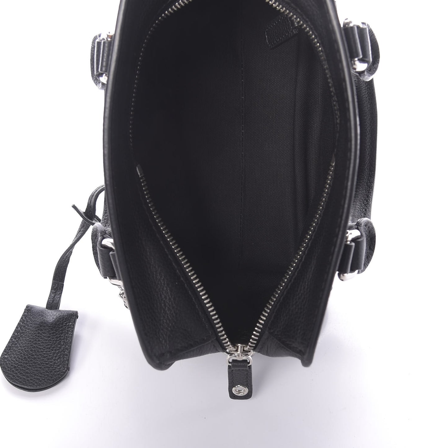 Pebbled Calfskin Mini Skull Padlock Zip Around Tote Black