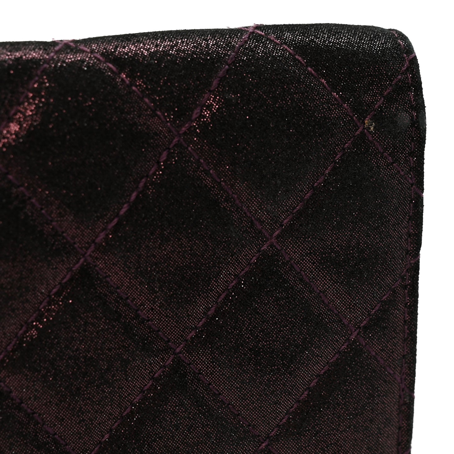 Iridescent Calfskin Quilted Tartan Button Yen Wallet Burgundy