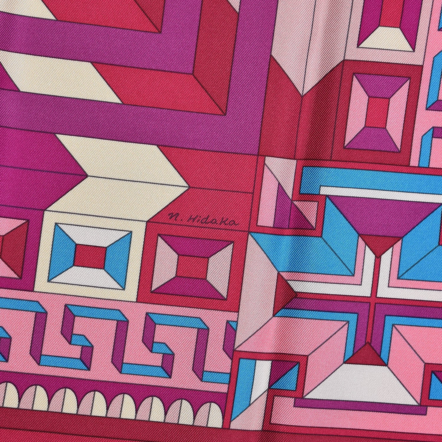 Hermes Silk Le Fil D'Ariane Scarf 90 Fuchsia Bleu Rose 5 of 8