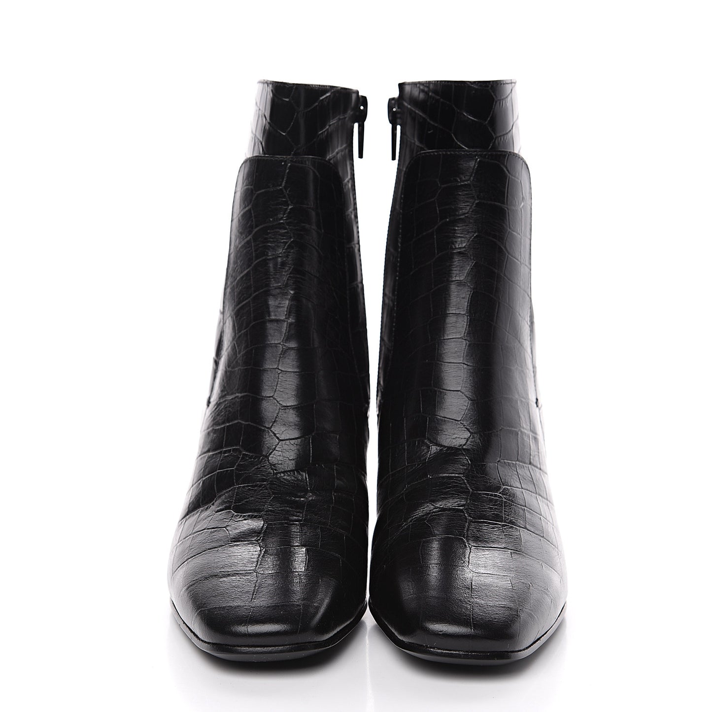 Calfskin Crocodile Embossed Ankle Boots 36 Black