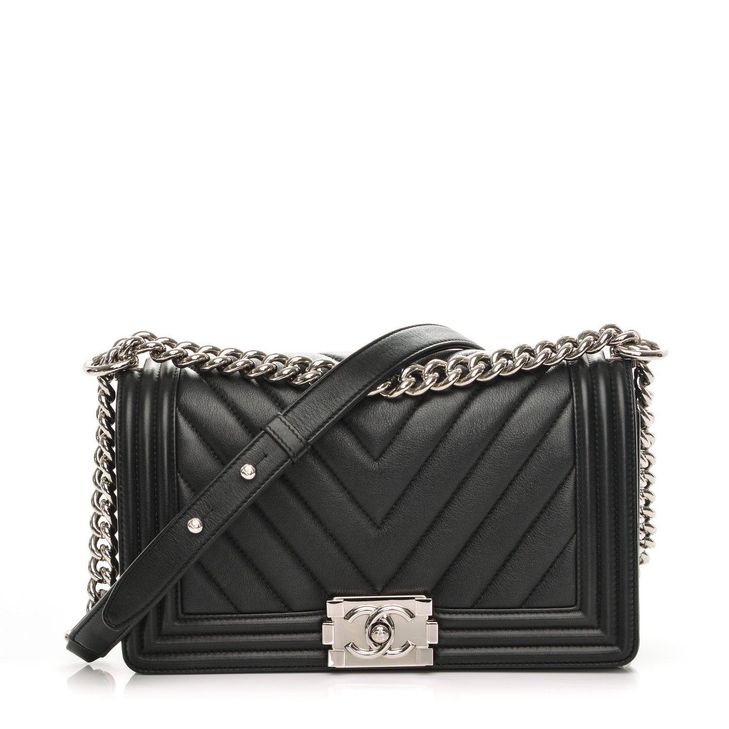 Chanel Calfskin Chevron Quilted Medium Boy Flap Black 1 of 8