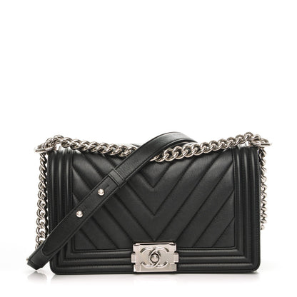 Chanel Calfskin Chevron Quilted Medium Boy Flap Black 1 of 8