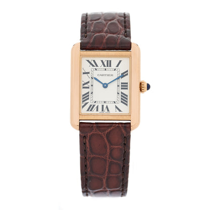 Cartier Stainless Steel 18K Pink Gold Alligator 24mm Tank Solo Quartz Watch Brown 1 of 5