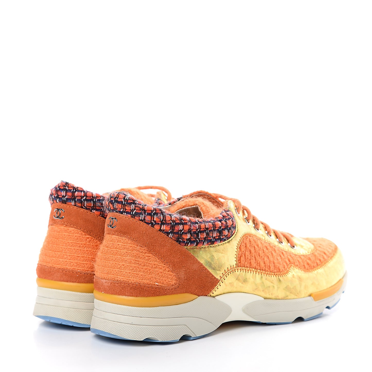 Tweed Lambskin Tennis Sneakers 36 Orange