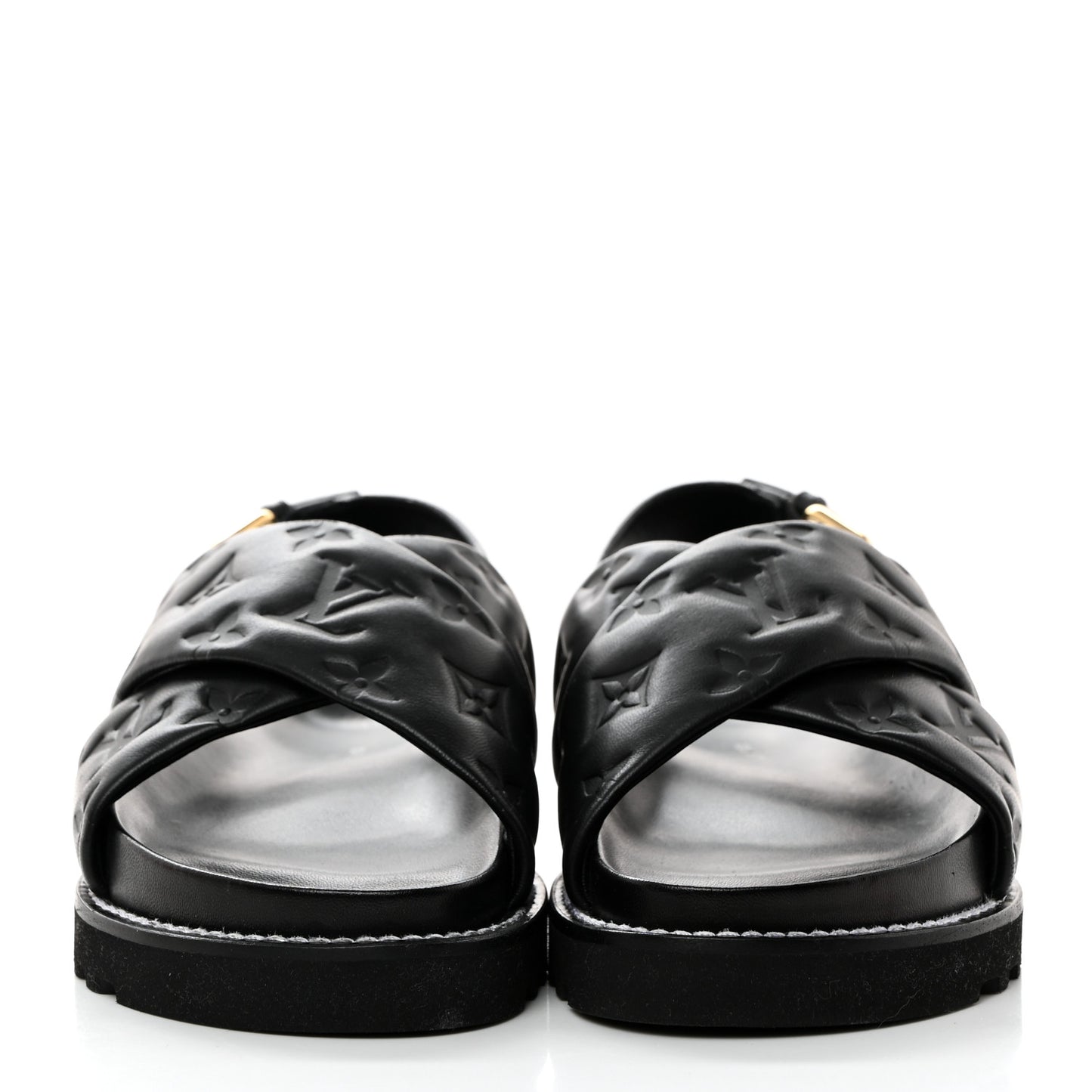 Lambskin Monogram Embossed Paseo Flat Comfort Sandals 36 Black