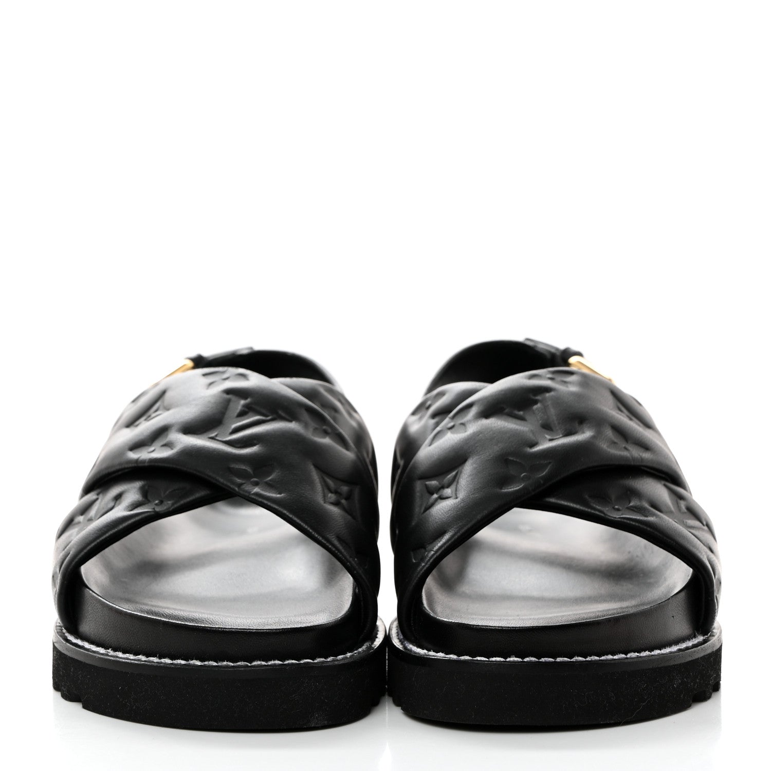 Louis Vuitton Lambskin Monogram Embossed Paseo Flat Comfort Sandals 36 Black 2 of 8
