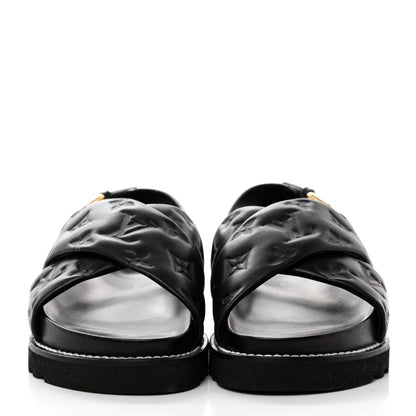 Louis Vuitton Lambskin Monogram Embossed Paseo Flat Comfort Sandals 36 Black 2 of 8