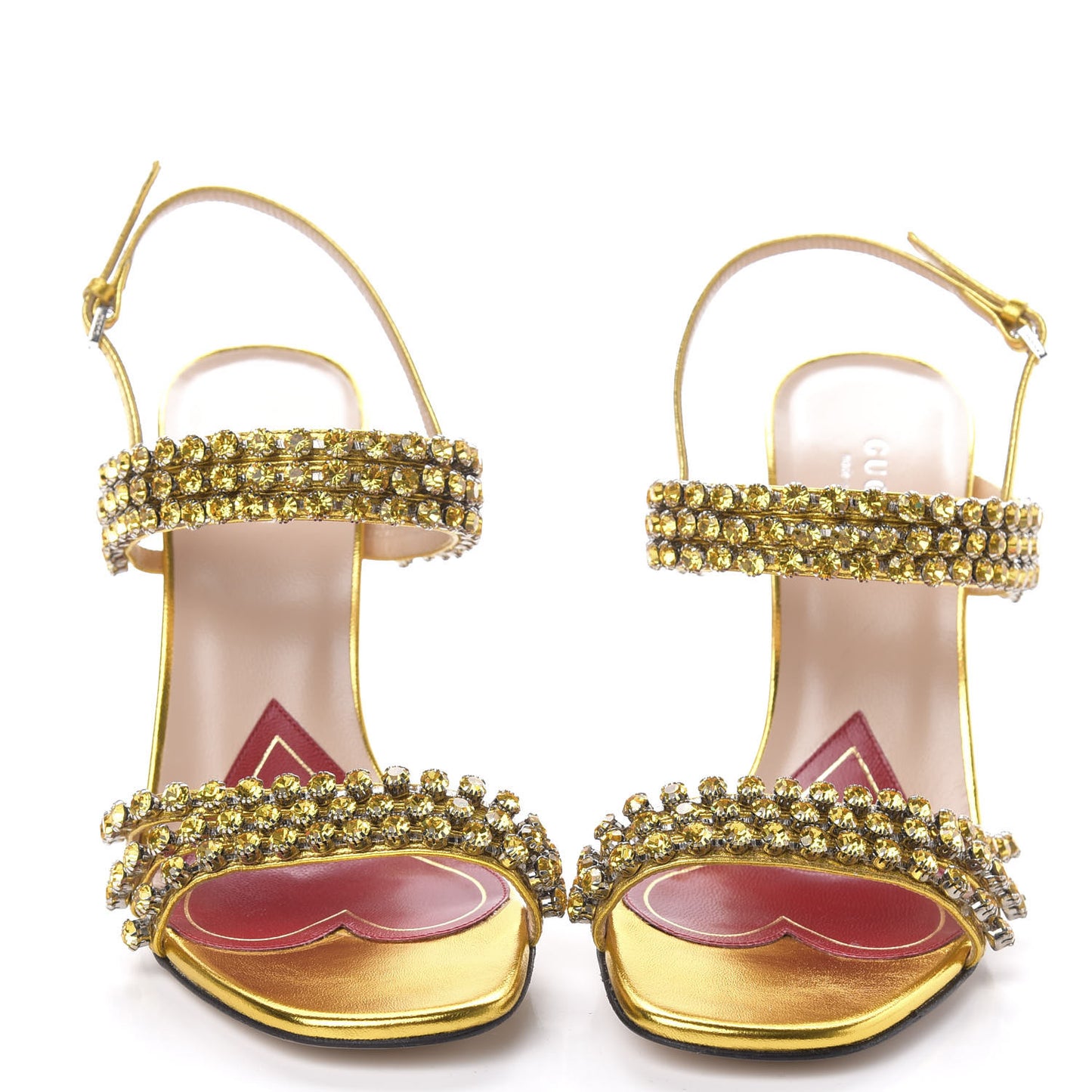 Nappa Silk Crystal Bertie High Heel Sandals 36.5 Gold