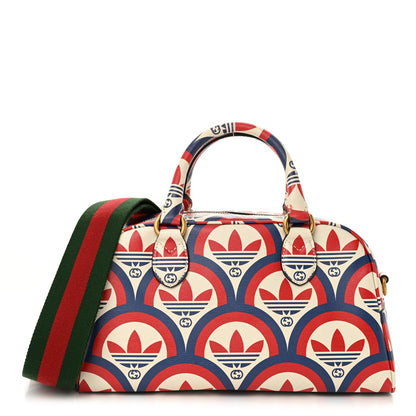 Gucci X ADIDAS Shangai Calfskin Web Trefoil Interlocking G Mini Duffle Bag Red White Blue 1 of 10