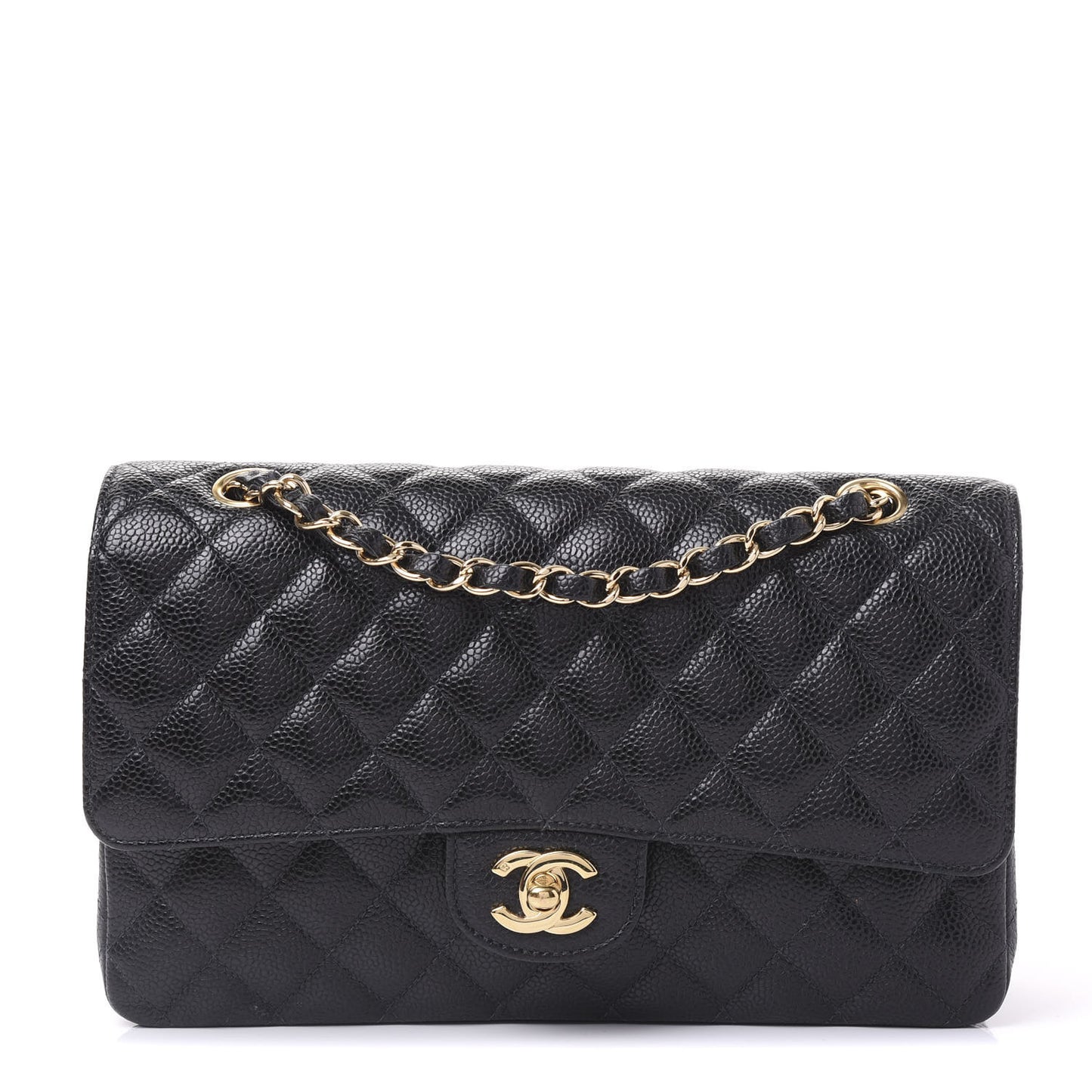 Caviar Quilted Medium Double Flap Black