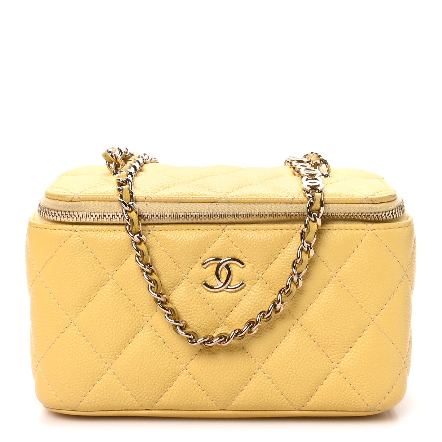 Chanel Caviar Quilted Small Tiny CC Vanity Case With Chain Yellow 1 of 11