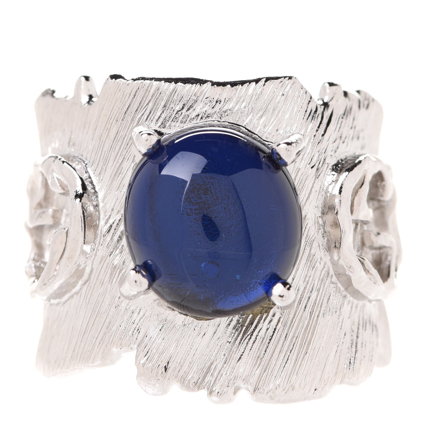 Gucci Metal Crystal GG Ring M Silver Blue 1 of 5