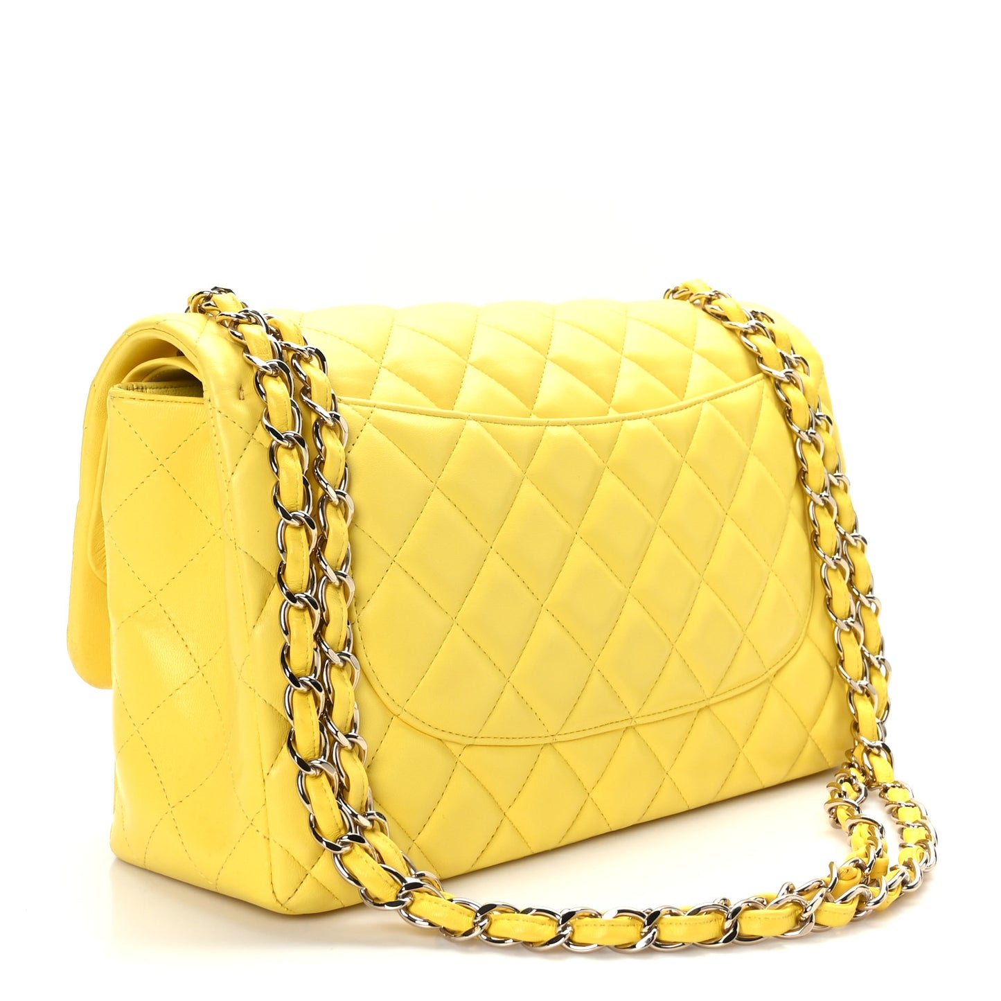 Lambskin Quilted Jumbo Double Flap Yellow