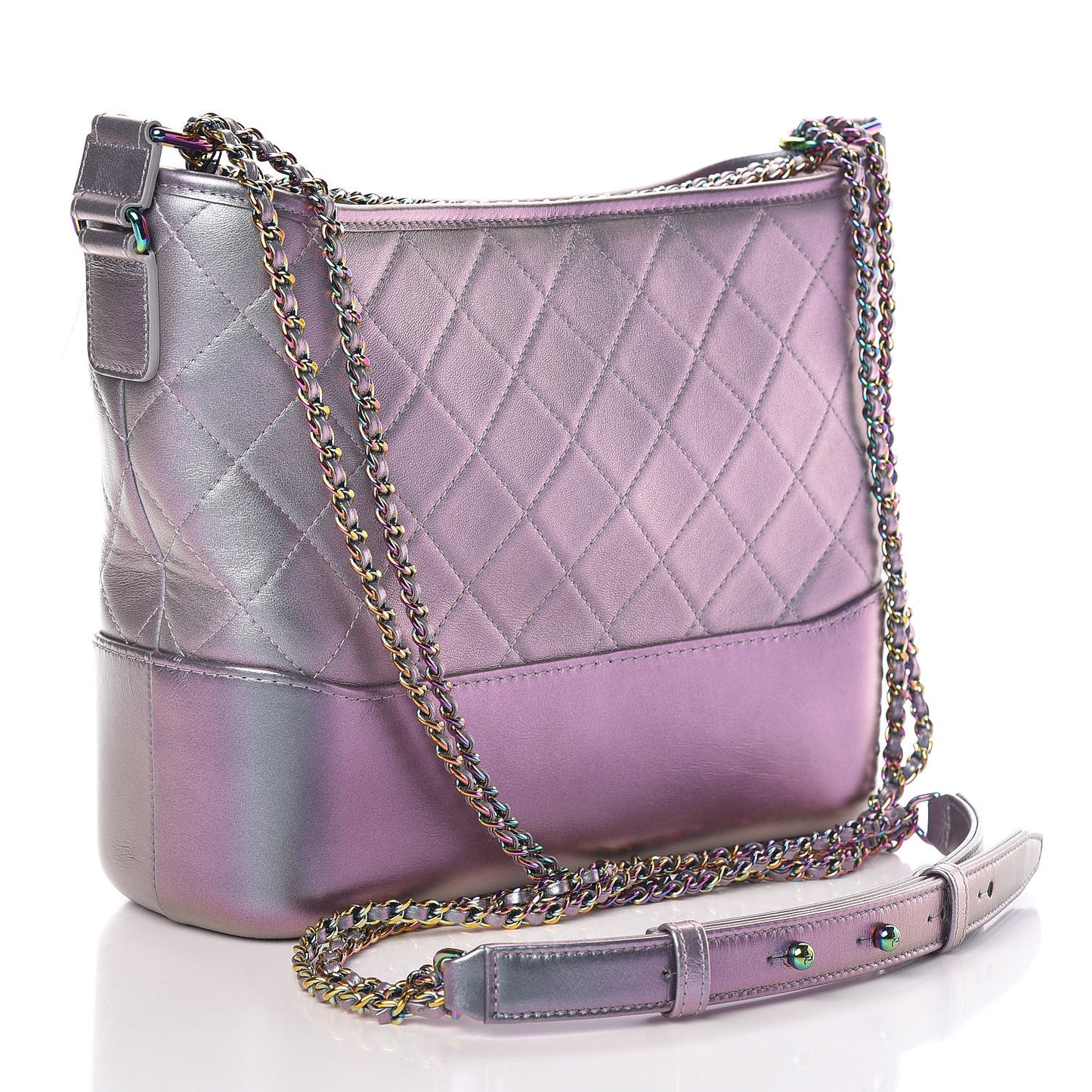 Iridescent Lambskin Calfskin Quilted Medium Gabrielle Hobo Light Purple