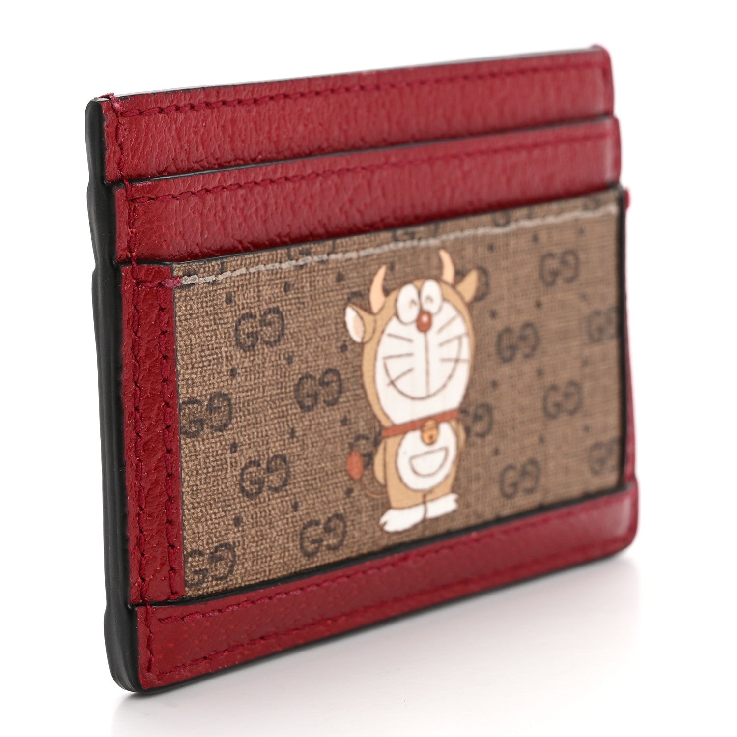 Gucci X DORAEMON Mini Vintage GG Supreme Monogram Card Holder Beige Cherry Red 4 of 11