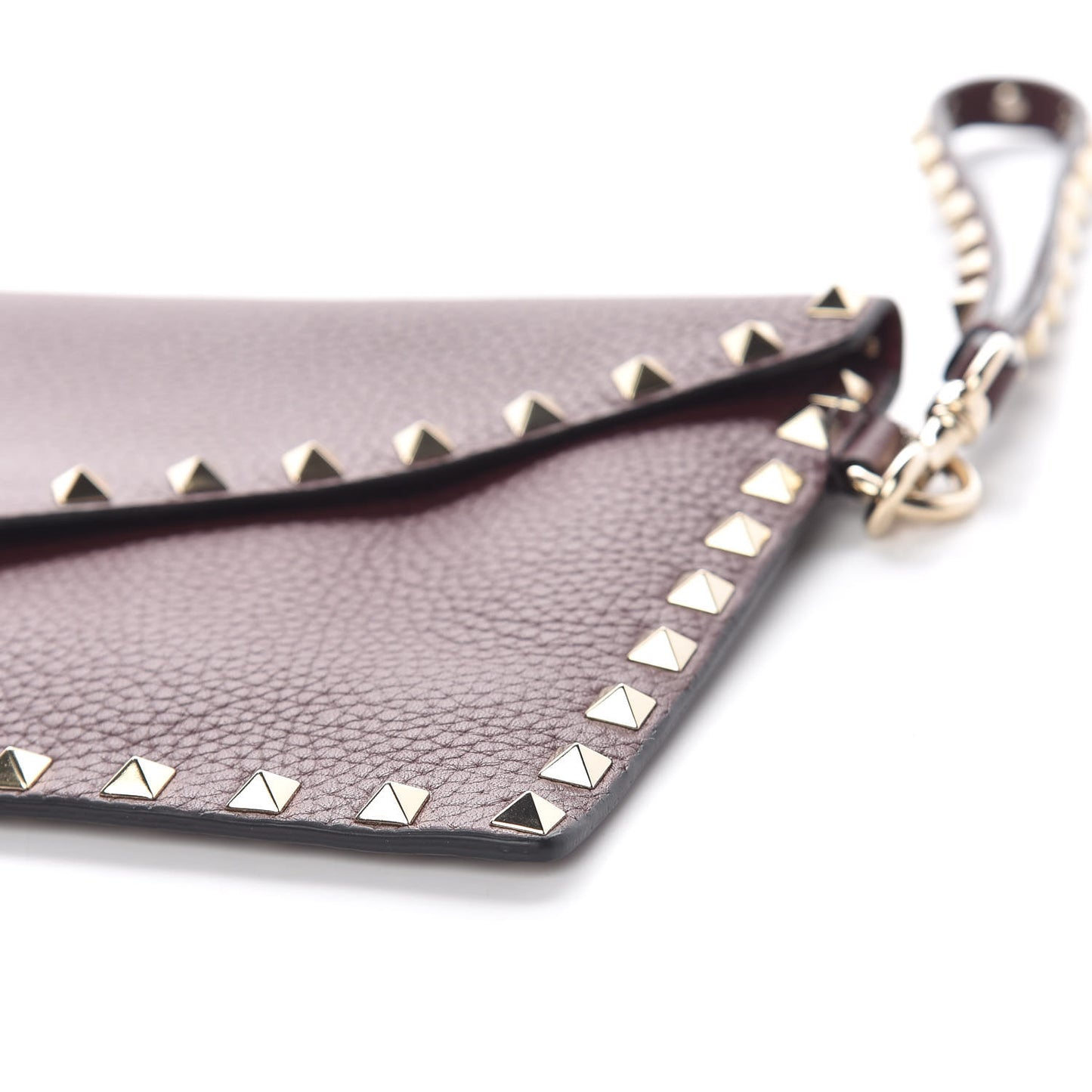 Pebbled Calfskin Medium Rockstud Envelope Flat Wristlet Pouch Rubin