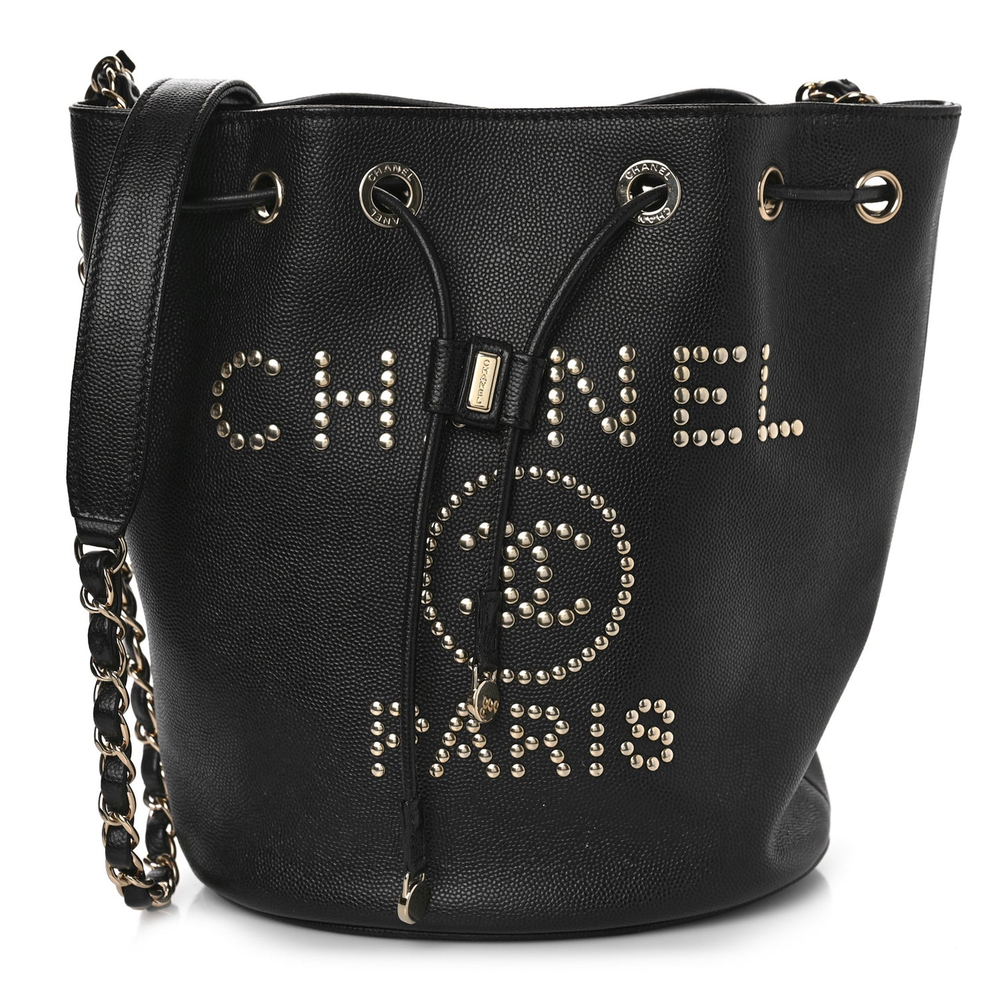 Caviar Deauville Drawstring Bucket Bag Black