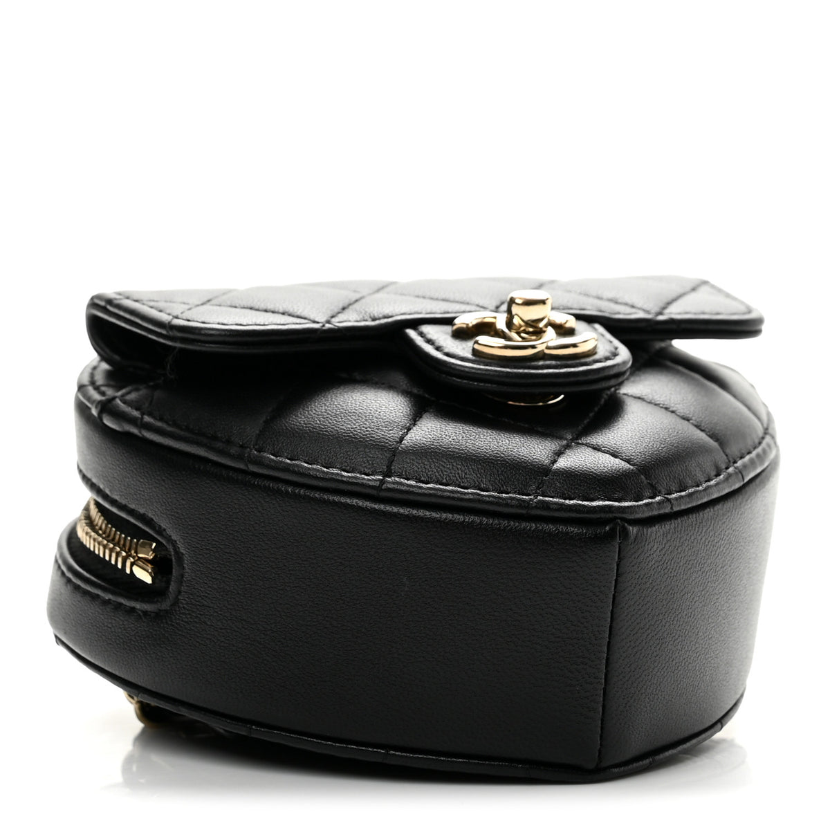 Lambskin Quilted CC In Love Heart Waist Belt Bag With Chain Black
