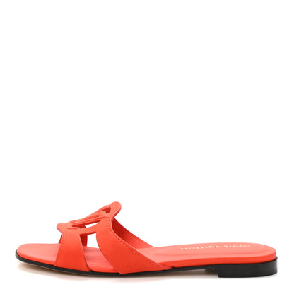 Louis Vuitton Suede Goatskin LV Isola Flat Sandals 40 Orange 1 of 10