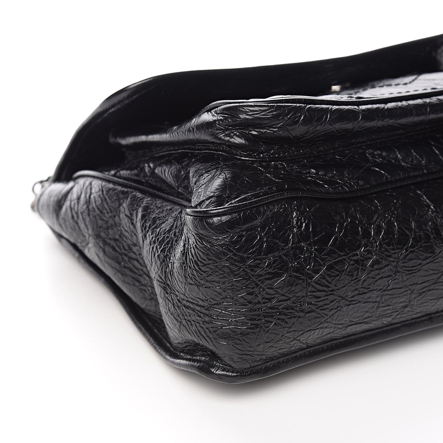 Crinkled Calfskin Matelasse Monogram Large Niki Chain Satchel Black