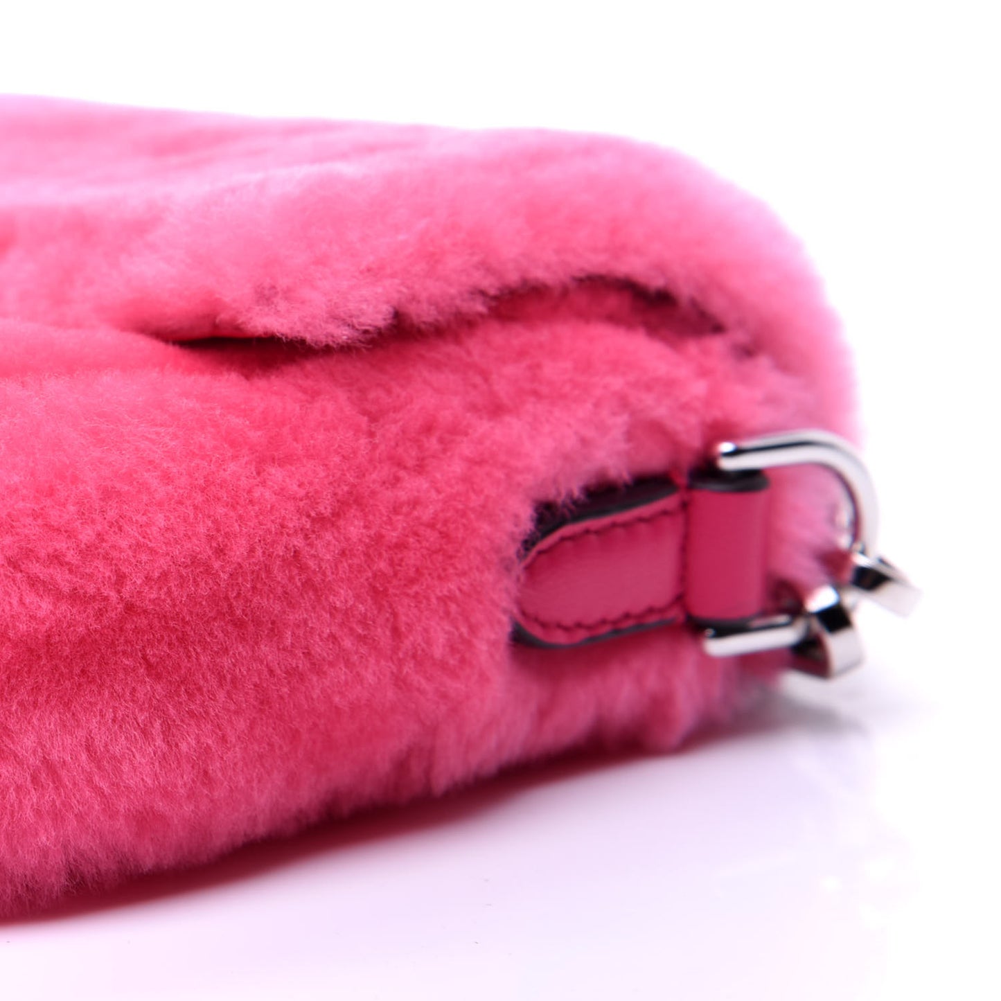Shearling Shiny Nappa Mini Baguette Rosa Fluo