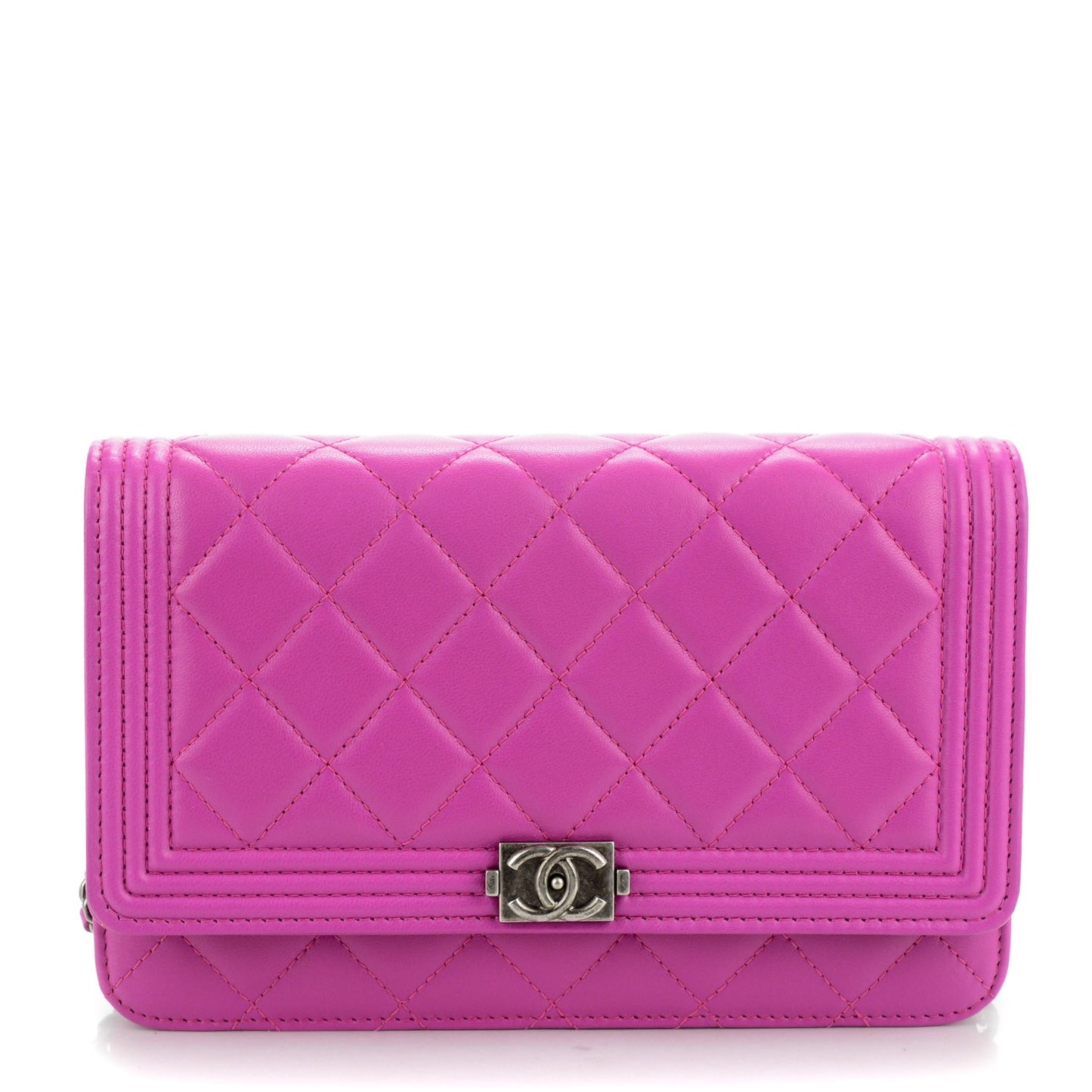 Lambskin Quilted Boy Wallet On Chain WOC Fuchsia