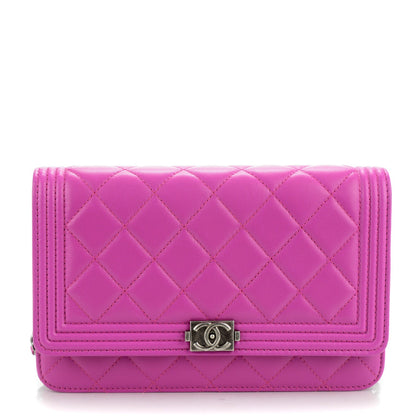 Chanel Lambskin Quilted Boy Wallet On Chain WOC Fuchsia 1 of 8