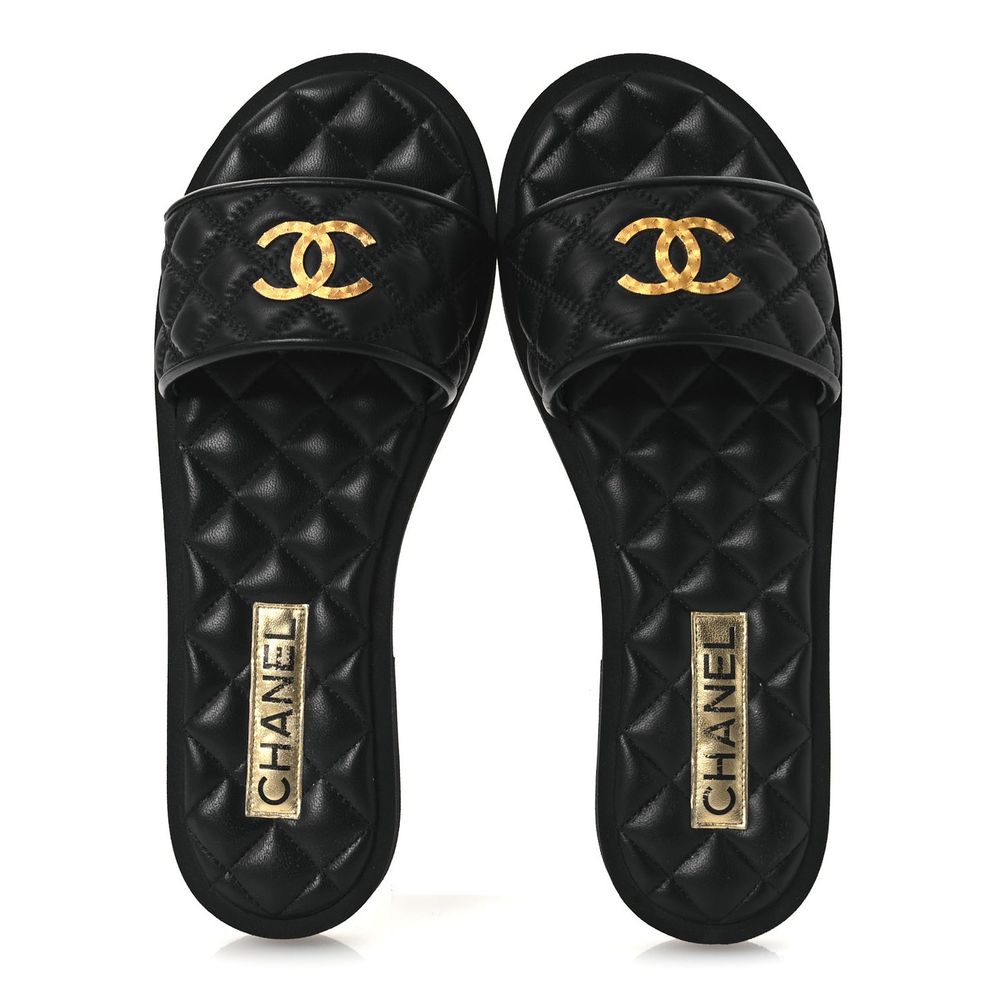 Lambskin Quilted Textured CC Mules Sandals 39 Black